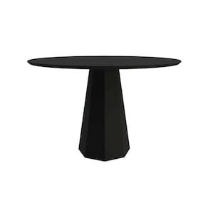 mesa de jantar redonda com tampo de vidro isis preta 135 cm
