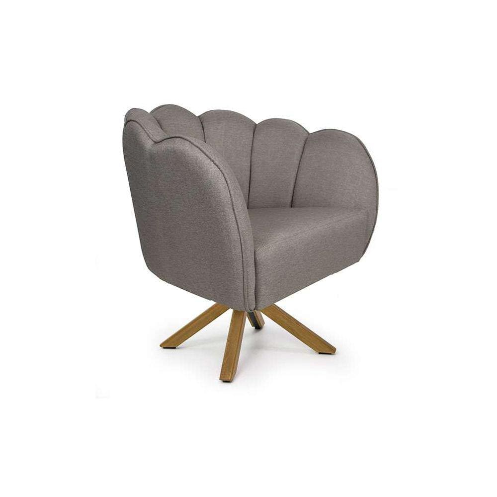 poltrona ariel giratória linho  e madeira