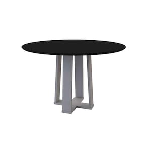 mesa de jantar redonda com tampo de vidro isabela preta e off white 120 cm
