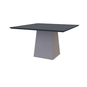 mesa de jantar quadrada com tampo de vidro jasmin cinza e off white 135 cm
