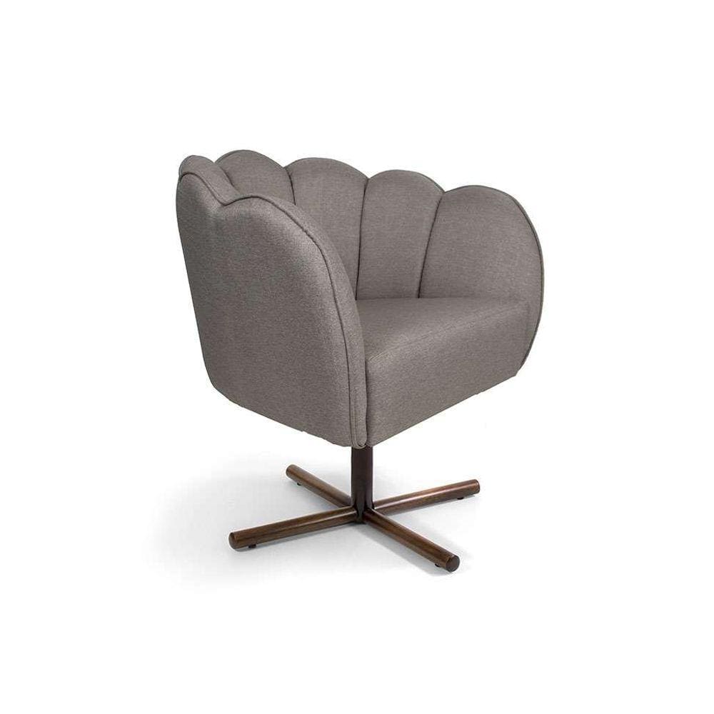 poltrona ariel giratória linho  e castanho