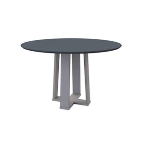 mesa de jantar redonda com tampo de vidro isabela cinza e off white 120 cm