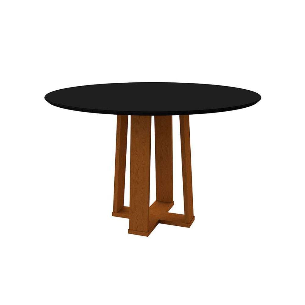 mesa de jantar redonda com tampo de vidro isabela preta e ype 120 cm