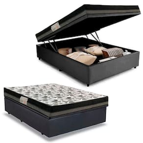 Cama Baú Casal Sintético + Colchão Casal Ortobom Iso Dupla Face 60x138x188 cinza