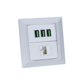 Espelho de Tomada Duplo Chanfrado 1 RJ-45 Cat5e 3Usb 5.2A Br