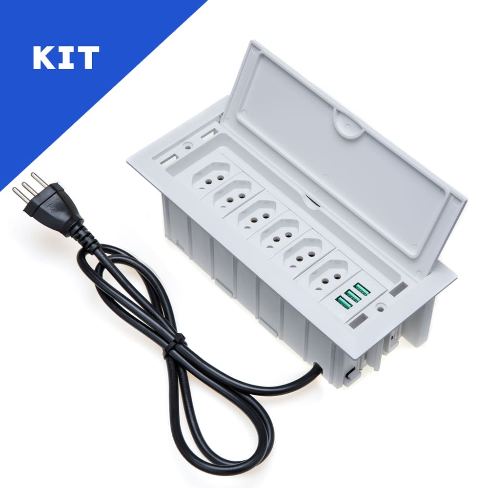Kit Caixas De Tomadas 7 Blocos 6 Tomadas 20A 3 USB 5.2A BR
