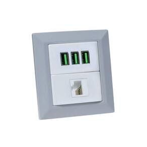 Espelho de Tomada Duplo Chanfrado 1 RJ-45 Cat5e 3Usb 5.2A Cz