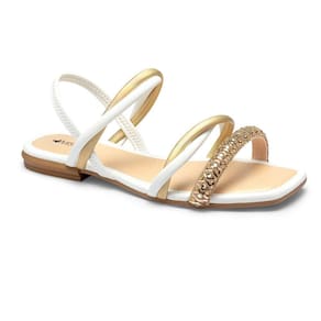Sandália Rasteira Mississipi MI253 Feminina - Branca/Dourado