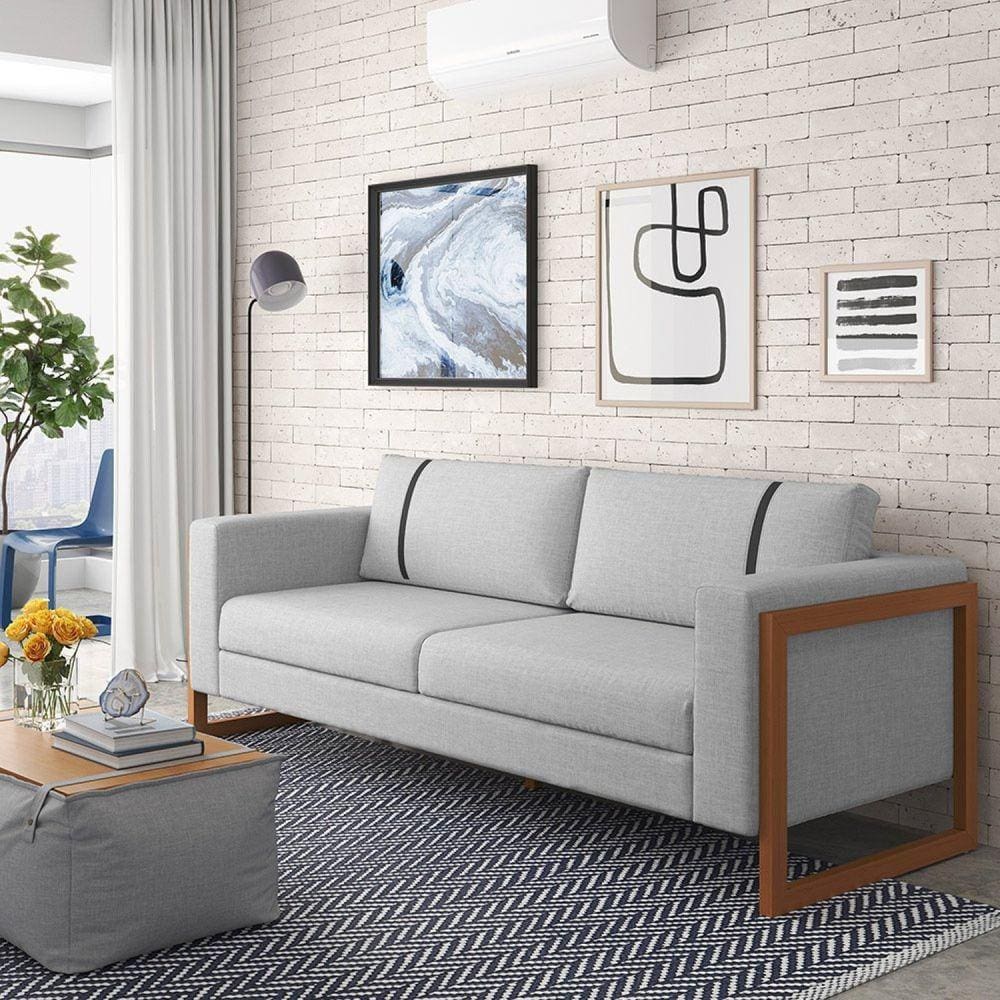 Sofá 3 Lugares 200cm Lin Cinza