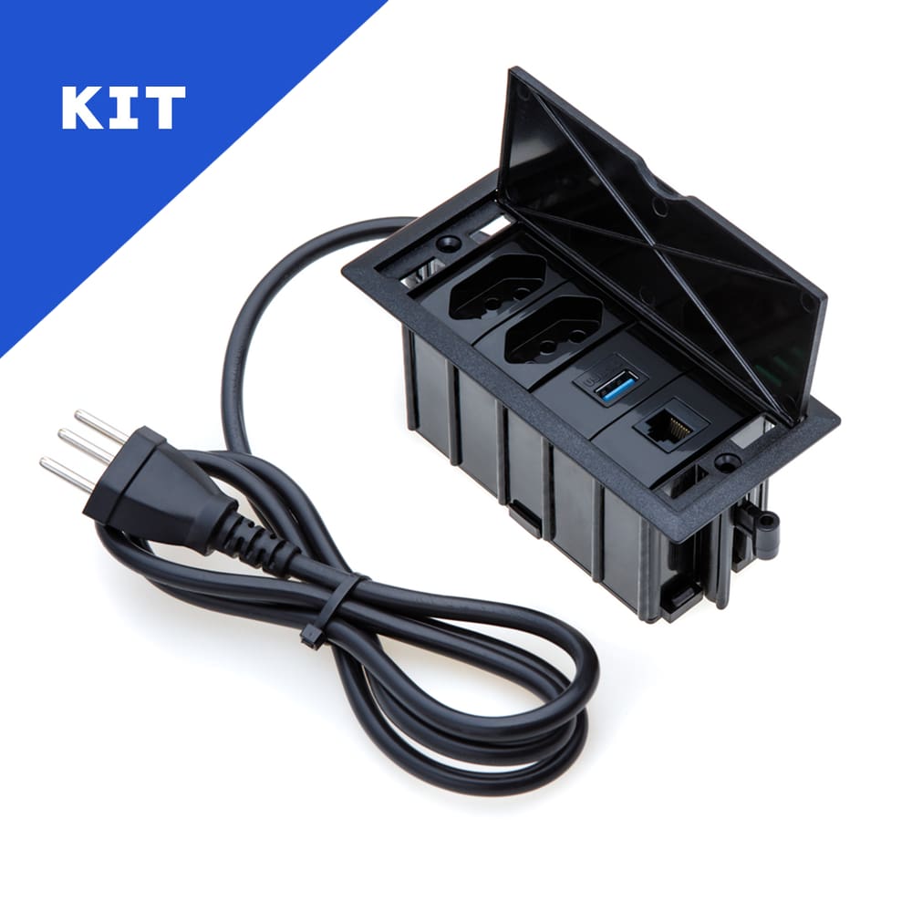 Kit Caixas Tomadas 4 Bl Basc 2 Tom 20A 1 USB Dados 1 Rj45 PT
