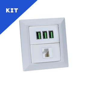 Kit Espelhos de Tomadas Duplo Chanfrado 3 USB 5.2A 1 RJ-45