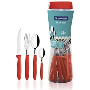 Faqueiro Ipanema 24 Peças Laminas Inox Vermelho