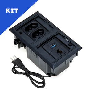Kit Caixas Tomadas Embutir 2 Tom 20A 1 USB Dados 1 RJ-45 PT