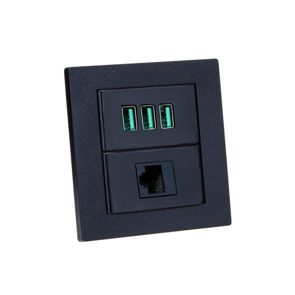 Espelho Duplo Reto 3 USB 5.2A 1 RJ-45