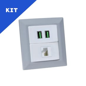 Kit Espelhos de Tomadas Duplo Chanfrado 2 USB 4.9A 1 RJ-45