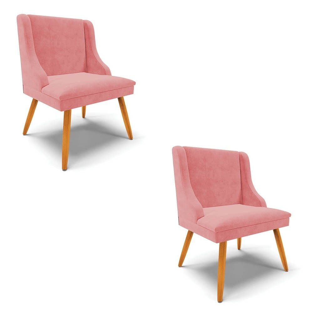 Kit 2 Cadeiras Estofadas para Sala de Jantar Pés Palito Lia Suede Rosê - Ibiza