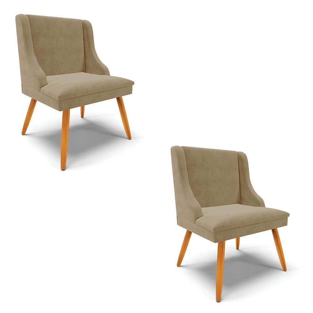 Kit 2 Cadeiras Estofadas para Sala de Jantar Pés Palito Lia Suede Marrom RT - Ibiza