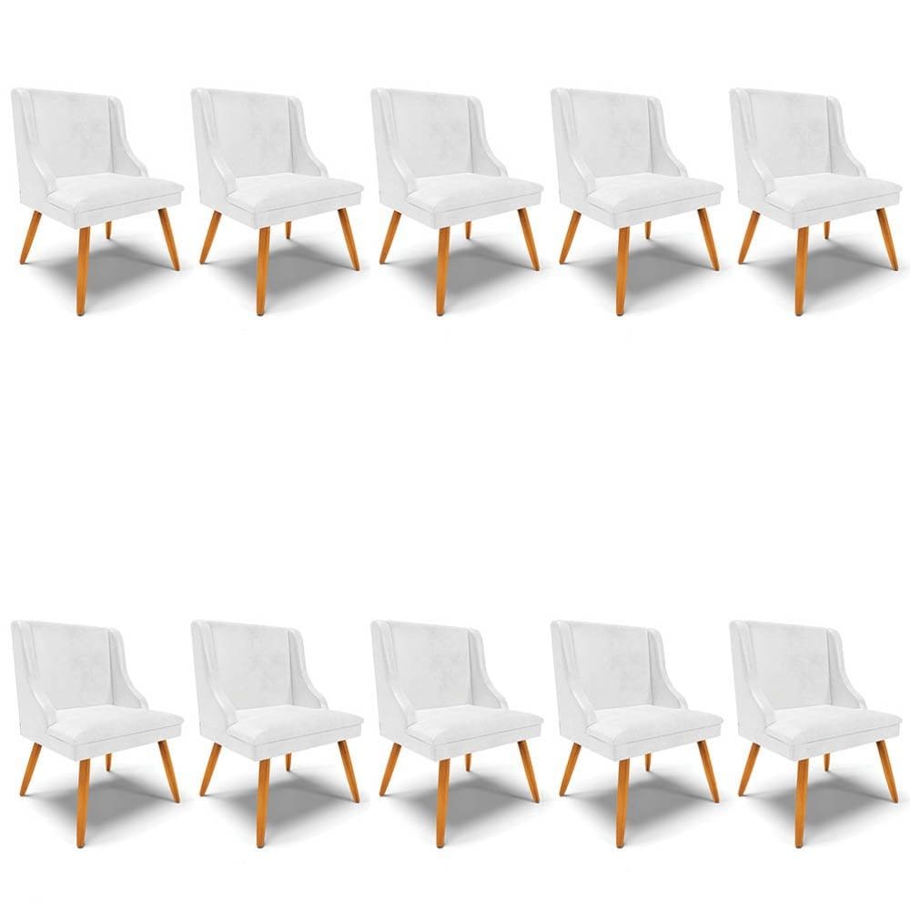 Kit 10 Cadeiras Estofadas para Sala de Jantar Pés Palito Lia Sintético Premium Branco - Ibiza