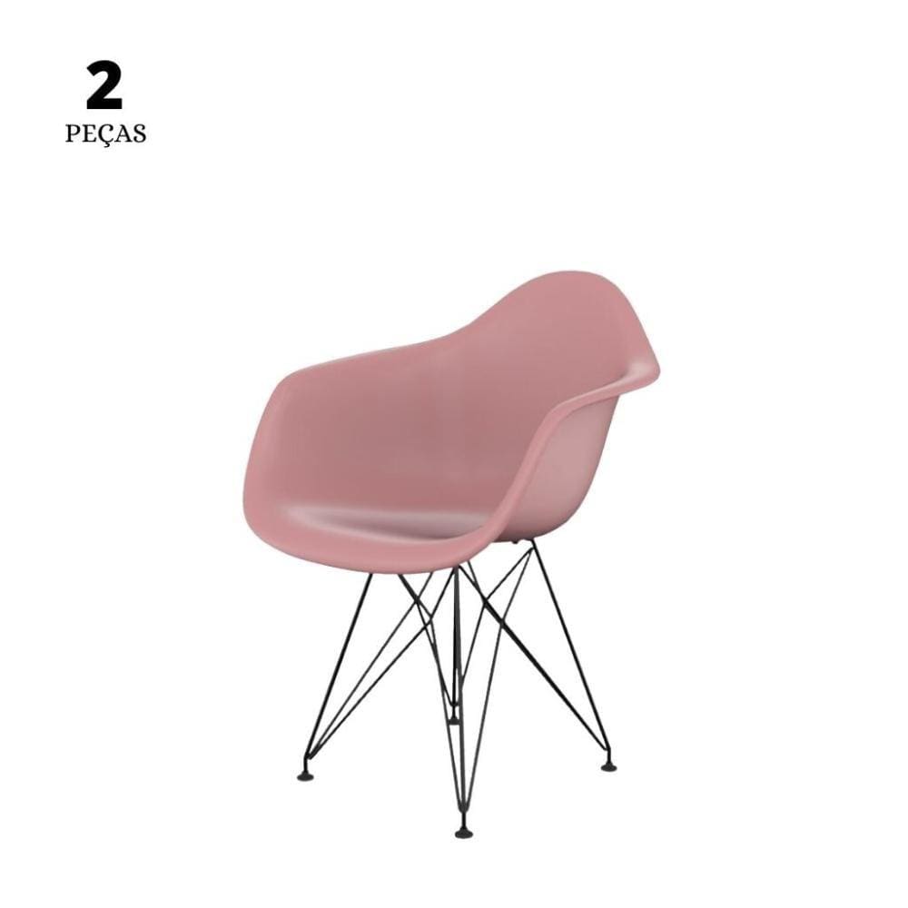 Conjunto Com 2 Cadeiras Eames Com Braço Eiffel Rosa  Base Preta