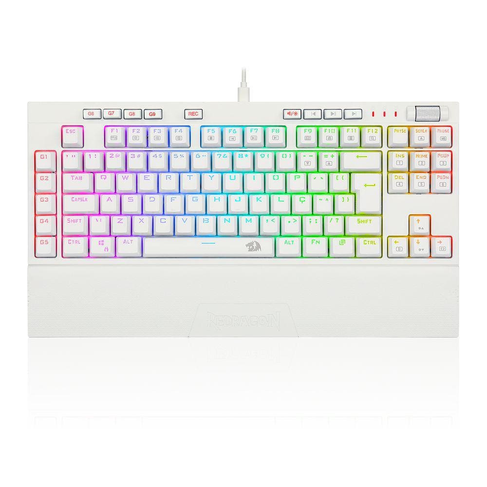 Teclado Óptico Mecânico Redragon Broadsword Pro, RGB, Switch Marrom, ABNT2, Branco
