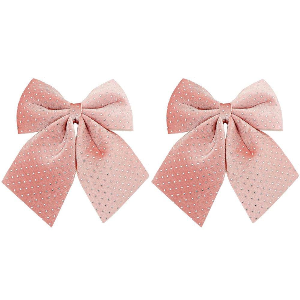 Kit 2 Laços Veludo Rosê Grande Decorados Bolinhas Prata Natal 20x24cm - Magizi