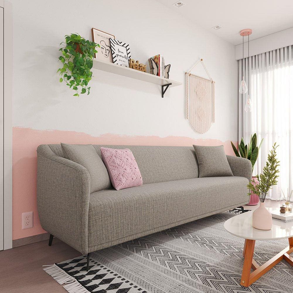 Sofá em Linho 230cm Adams Cinza/Marrom