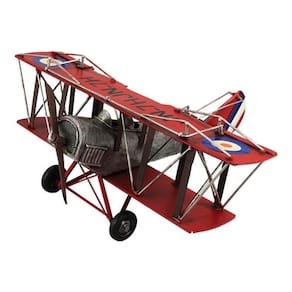 Enfeite Retrô Avião Antigo Vermelho De Hélice - 45cm