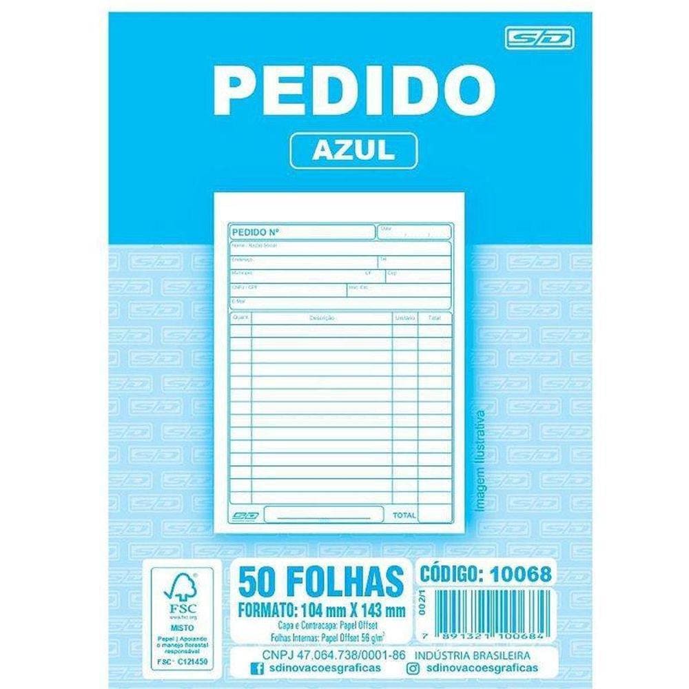 Impresso Talão De Pedido 1/36 1 Via 50 Folhas Azul Pct 20