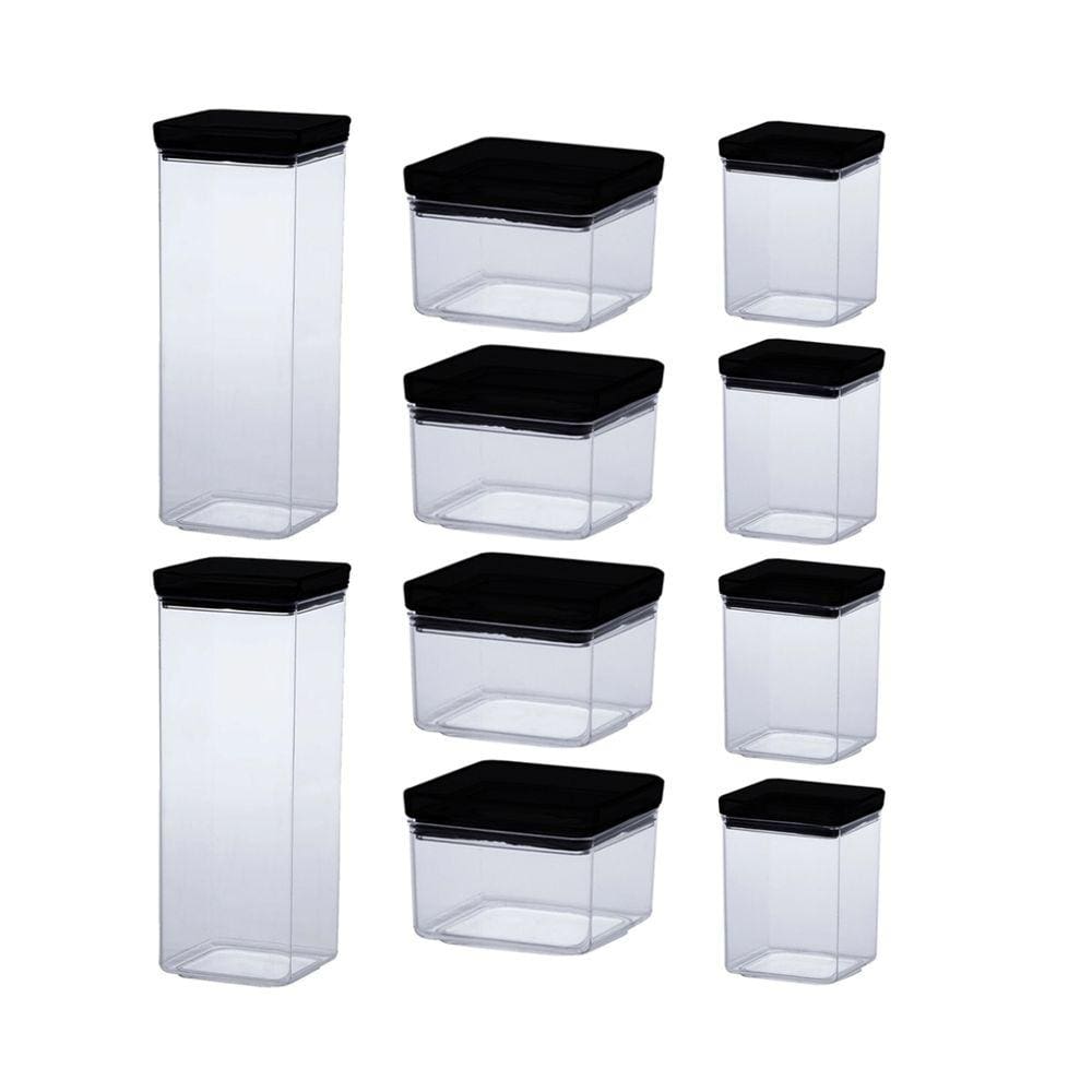 Kit Com 10 Potes Herméticos Para mantimentos/alimentos Empilháveis Lumini Black