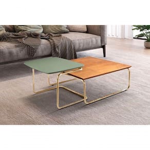 Conjunto Mesa De Centro Kairos Base Ouro Larflex Cor:verde Lazza
