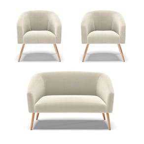 Kit 1 Sofá Namoradeira e 2 Poltronas Stella Bouclê Pés Palito Natural - D`Rossi