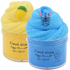 Kit de geleca de nuvem de atualização, pacote com 2 gelecas de ponto azul de abacaxi, brinquedo de lodo faça você mesmo com aroma supermacio e não peg