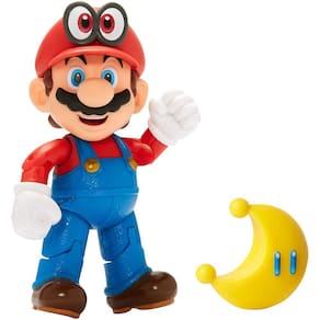 SUPER MARIO Nintendo Collectible Mario Vestindo Cappy 4" Poseable Articulated Action Figure com Acessório Yellow Power Moon, Perfeito para Crianç
