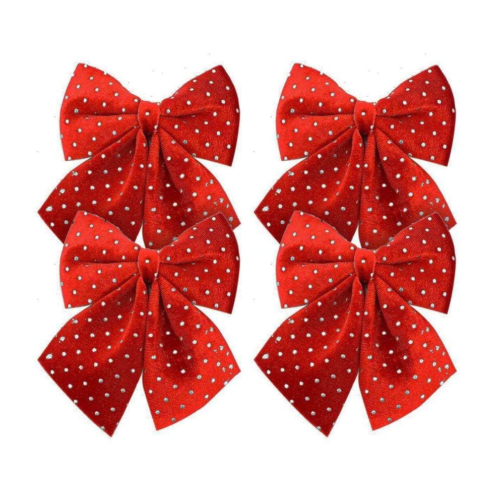 Kit 4 Laços Veludo Vinho Decorados Bolinhas Prata Natal 12x13cm - Magizi