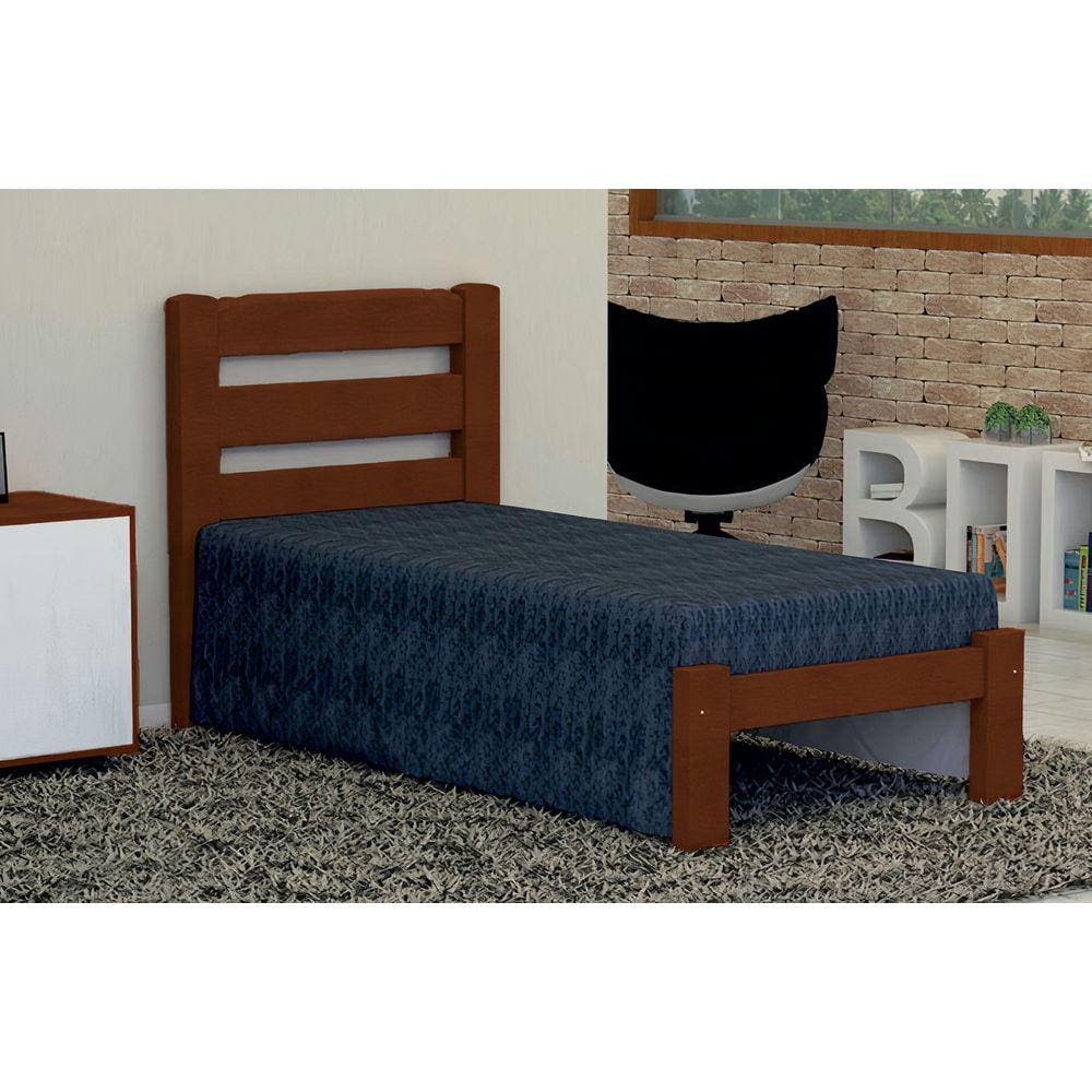 Cama de Solteiro Luna de Madeira Maciça Angelim Pedra/Tauari