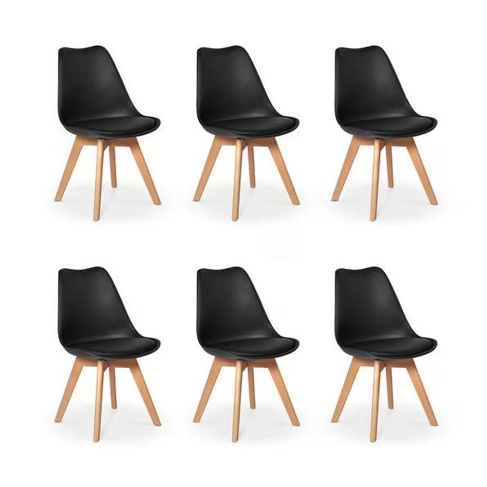 Kit com 6 Cadeiras Leda Preta - Charles Eames com Almofada