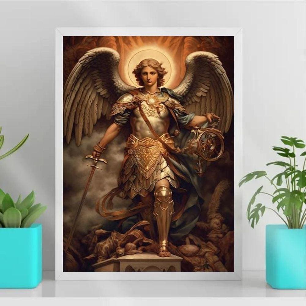 Quadro Sacro Arcanjo Miguel 45X34Cm Branca