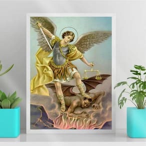 Quadro Arte Vintage São Miguel Arcanjo 24x18cm Vidro Branca