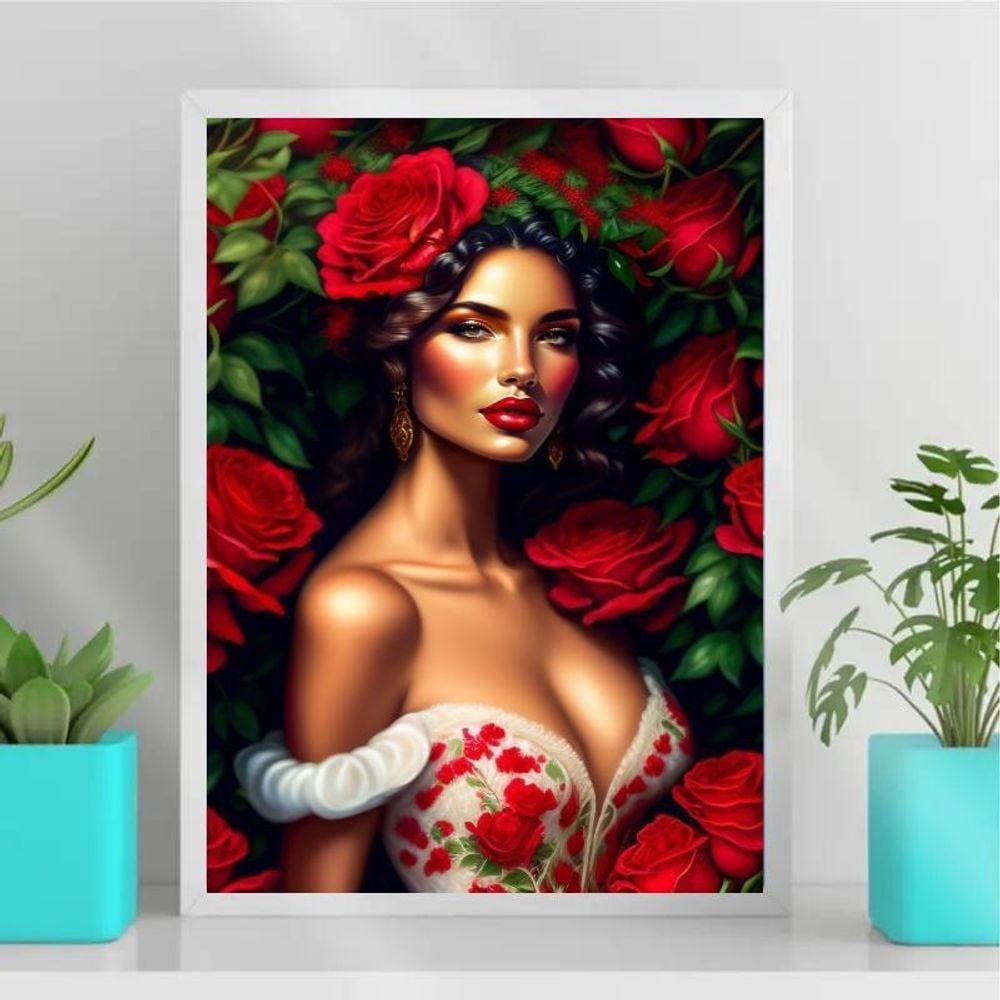Quadro Decorativo Pombagira Rosa Vermelha 24X18Cm - Com Vidro