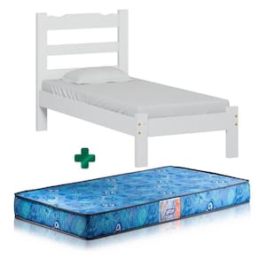 Cama De Solteiro De Madeira Branco Esmeralda Nemargi Com Colchão Gazin