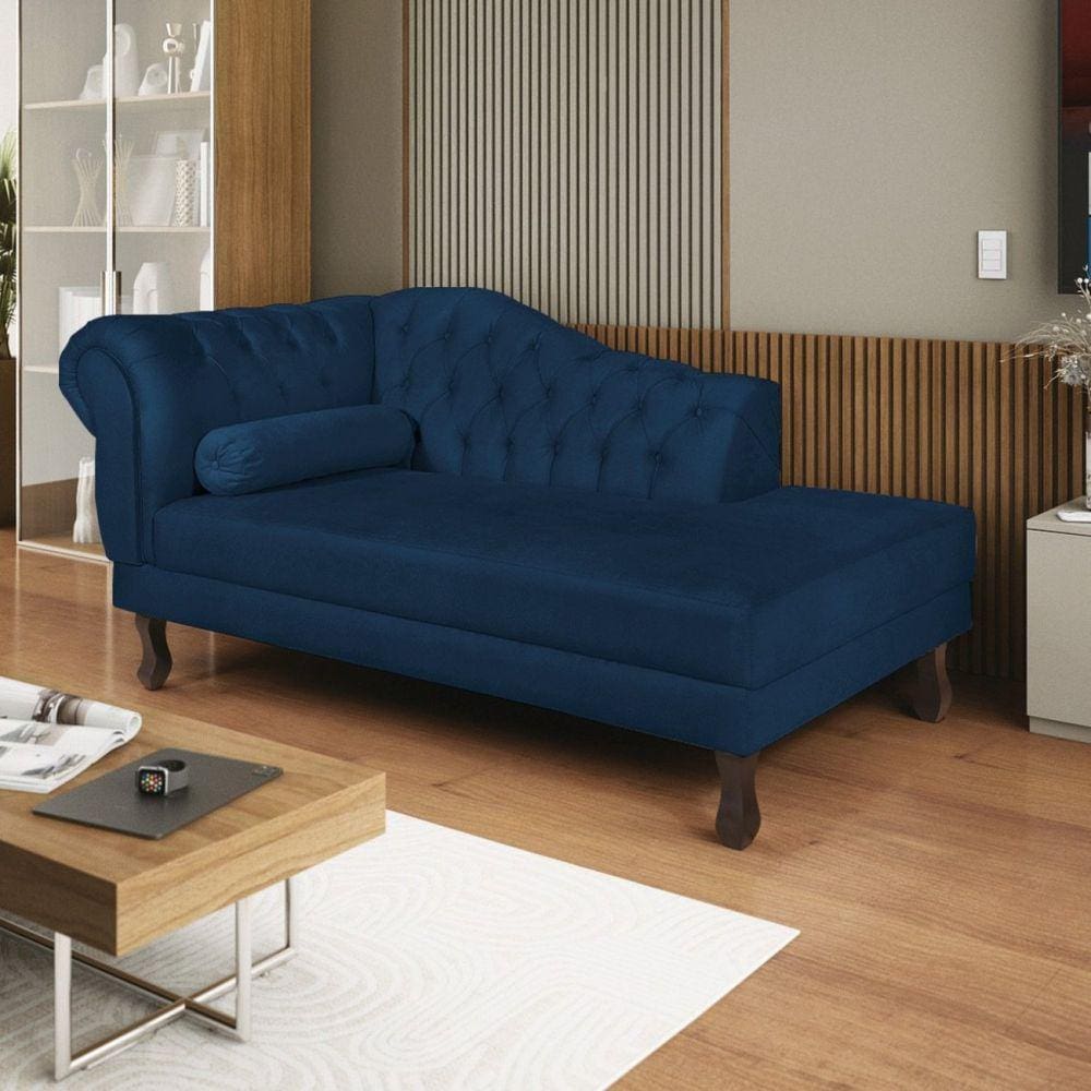 Diva Recamier Dora 130cm Lado Direito Suede Azul Marinho