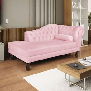Diva Recamier Dora 130cm Lado Esquerdo Suede Rosa Bebê