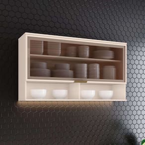 Armário Aéreo 1 Porta Basculante Vidro 120cm Aurora Off White