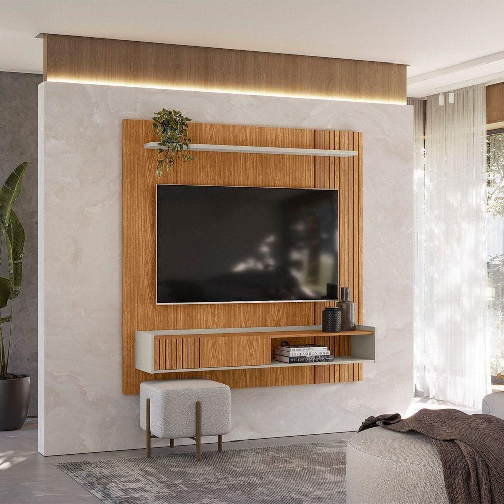 Painel para TV até 65 Polegadas 1 Porta e Prateleira Home Dublin Marrom/Off White