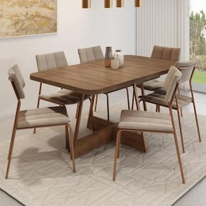Conjunto Sala de Jantar Los Angeles 6 Cadeiras Carraro Areia/Rose/Nogal