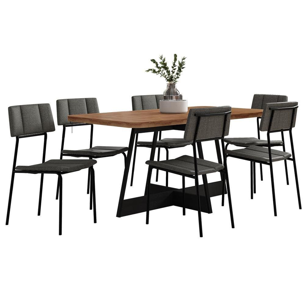 Conjunto Sala de Jantar Los Angeles 6 Cadeiras Carraro Grafite/Preto/Nogal