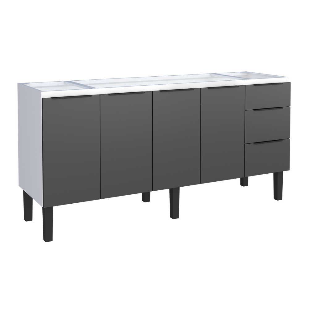 Gabinete Armário Cozinha Jupter 2.00 Mt 100% Aço P/ Pia -Balção 200 cm -4 Portas - 3 Gavetas