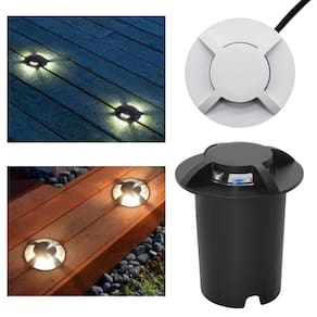 Balizador Spot Led SMD 1W Com 4 Fachos Focos De Luz Angular (Branco Quente) IP65 De Embutir Em Piso Solo Chão Gramado