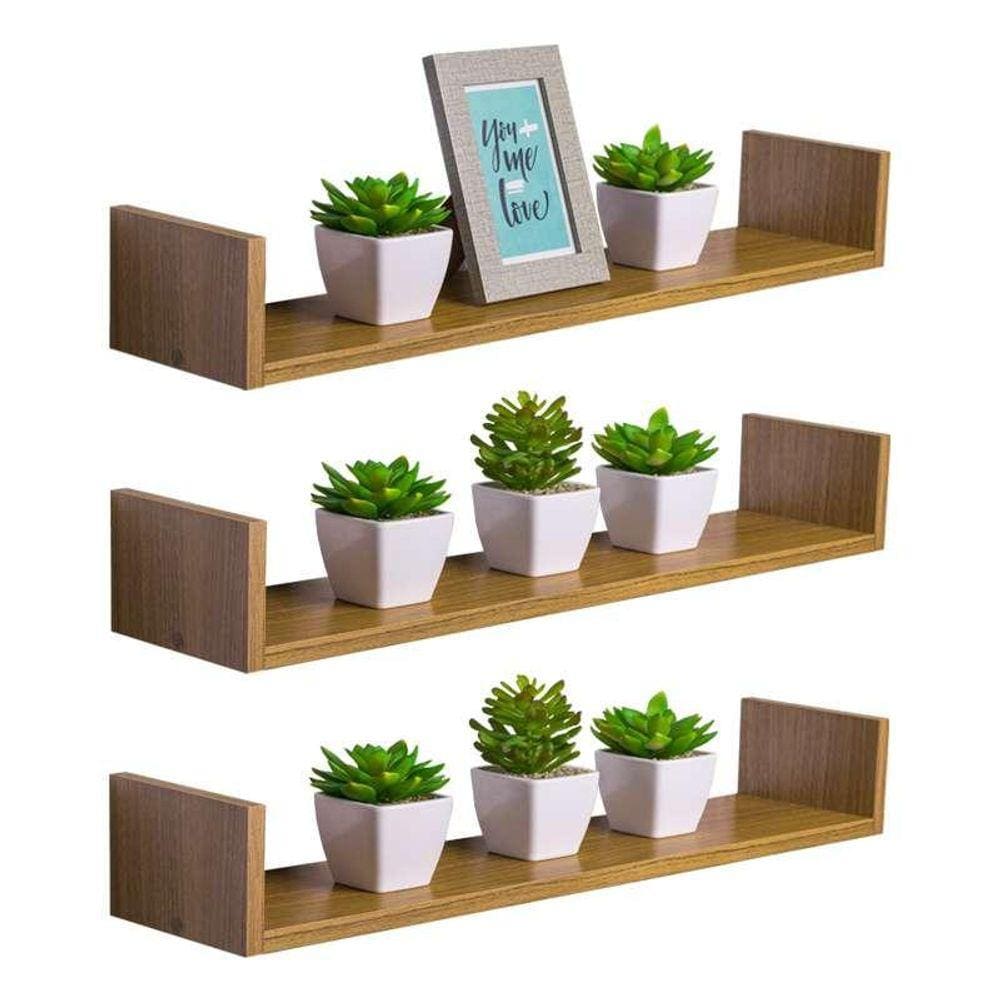 Kit 3 Prateleiras U 100 x 20cm Freijó Suporte Invisível