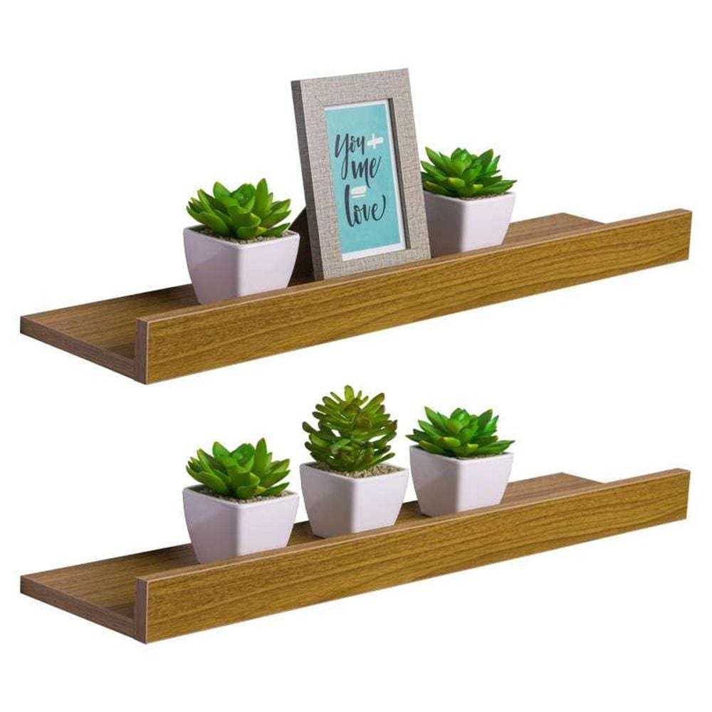 Kit 2 Prateleiras Porta Quadros 80 x 15cm Freijó Suporte Invisível